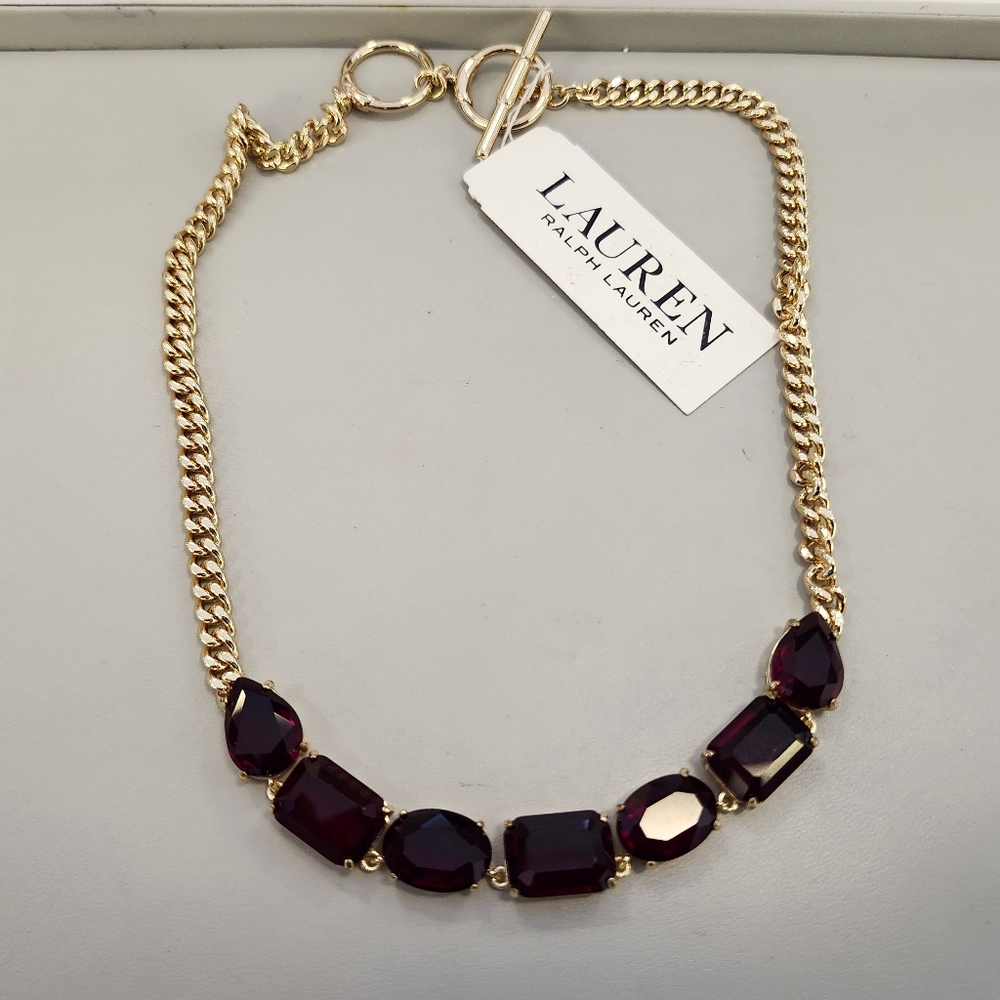 NWT Ralph Lauren Gold-Tone 16" Red Stone Frontal Necklace